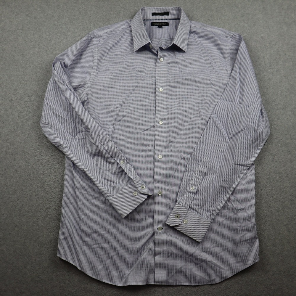 Banana Republic Button-Down Mens L Standard Fit Blue White Micro-Check Non-Iron